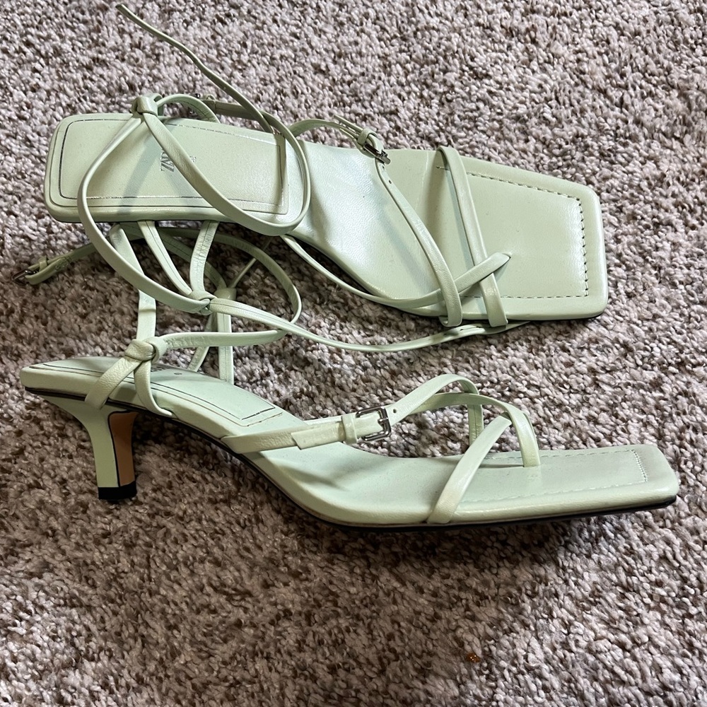 Zara Mint Green Heeled Sandals